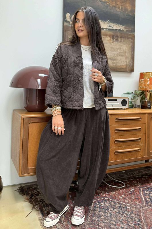 Cabbage Rose Cotton Quilted Jacket Coffee Bean